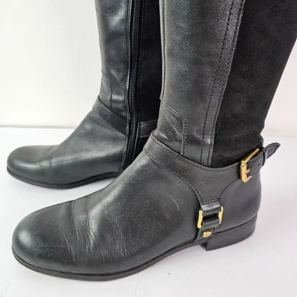 Franco Sarto Women's Hadley Tall Black Leather Riding Boots Size 6.5‎